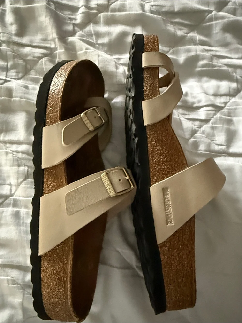 Birkenstock Cream Double-Strap Buckle Sandals with Floral Footbed - Picture 4 of 5